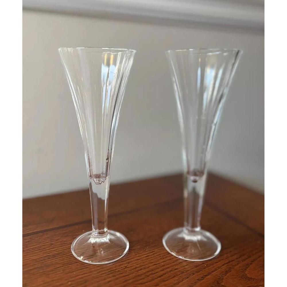 Clear Crystal Glass Champagne Glasses 7 3/4" High Lot of 2